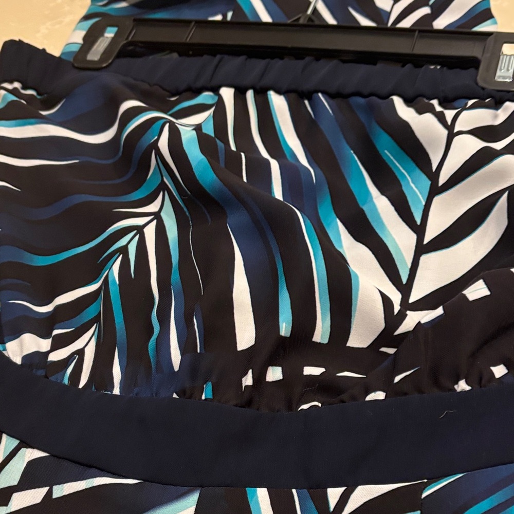 Trina Turk Black and Teal Leaf Print Wide-Leg Jumpsuit - Picture 6 of 7